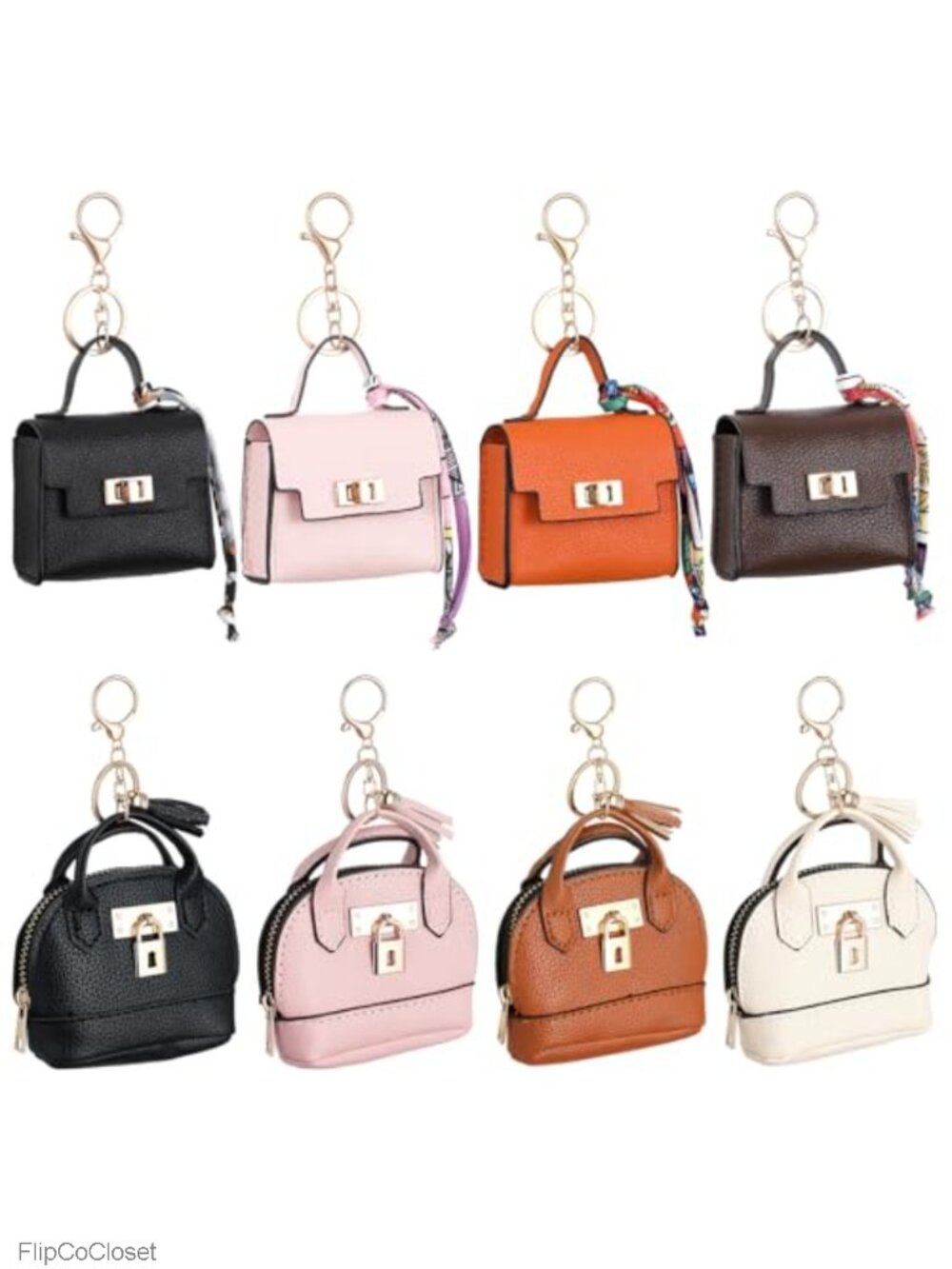 Mini Purse Keychain Set 8 Pcs PU Leather Coin Purse Bag Charm Clip-on Tote